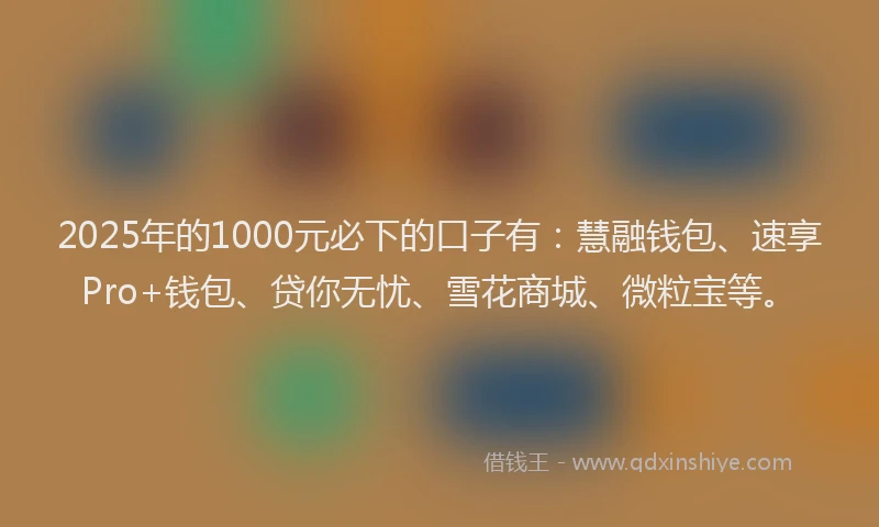 2025年的1000元必下的口子有：慧融钱包、速享Pro+钱包、贷你无忧、雪花商城、微粒宝等。