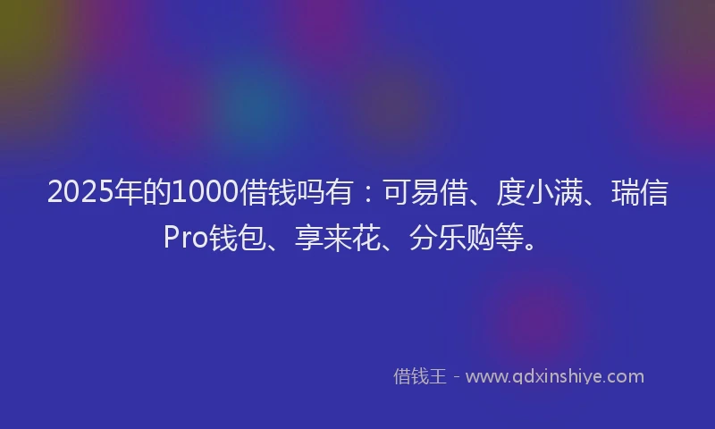 2025年的1000借钱吗有：可易借、度小满、瑞信Pro钱包、享来花、分乐购等。