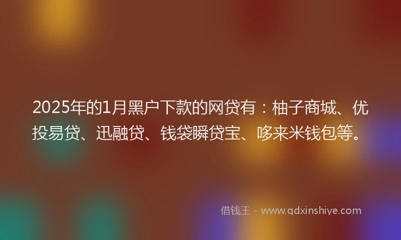 2025年的1月黑户下款的网贷有：柚子商城、优投易贷、迅融贷、钱袋瞬贷宝、哆来米钱包等。