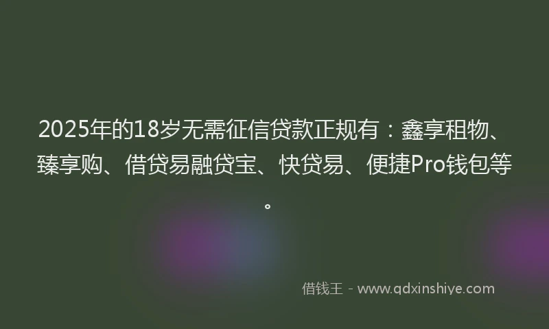 2025年的18岁无需征信贷款正规有：鑫享租物、臻享购、借贷易融贷宝、快贷易、便捷Pro钱包等。