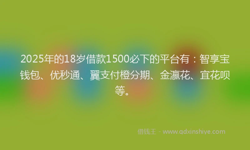 2025年的18岁借款1500必下的平台有：智享宝钱包、优秒通、翼支付橙分期、金瀛花、宜花呗等。