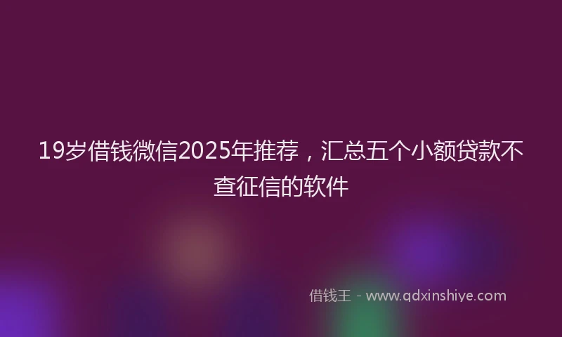 19岁借钱微信2025年推荐，汇总五个小额贷款不查征信的软件