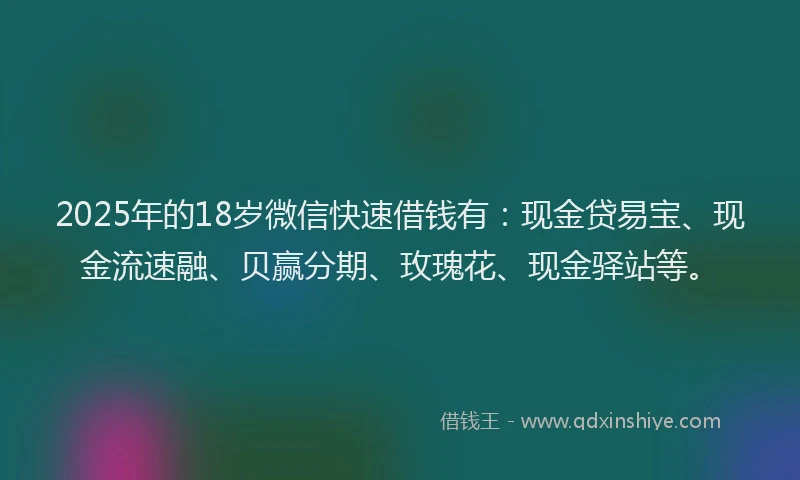 2025年的18岁微信快速借钱有：现金贷易宝、现金流速融、贝赢分期、玫瑰花、现金驿站等。