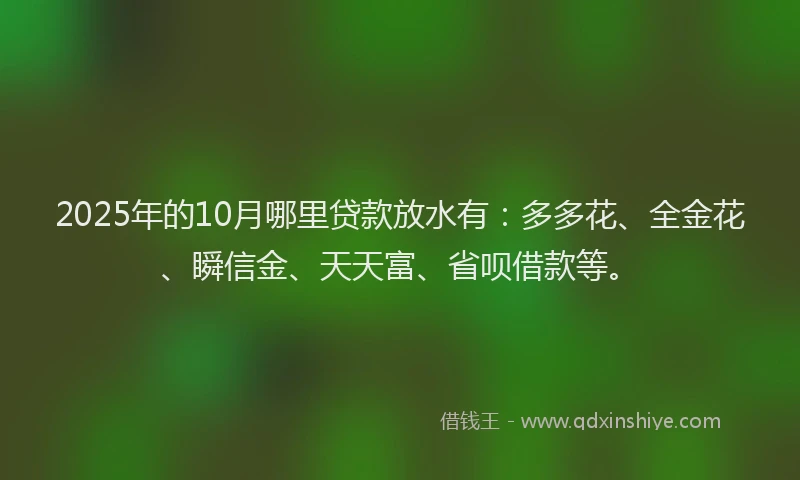 2025年的10月哪里贷款放水有：多多花、全金花、瞬信金、天天富、省呗借款等。