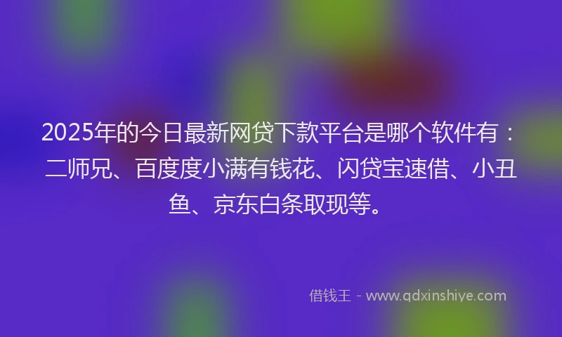 2025年的今日最新网贷下款平台是哪个软件有：二师兄、百度度小满有钱花、闪贷宝速借、小丑鱼、京东白条取现等。
