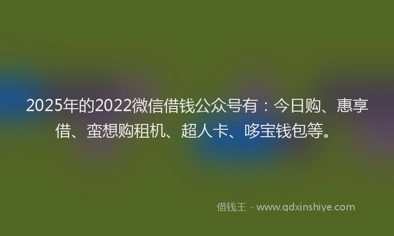 2025年的2022微信借钱公众号有：今日购、惠享借、蛮想购租机、超人卡、哆宝钱包等。