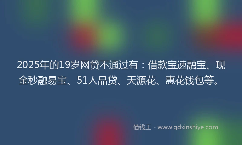 2025年的19岁网贷不通过有：借款宝速融宝、现金秒融易宝、51人品贷、天源花、惠花钱包等。