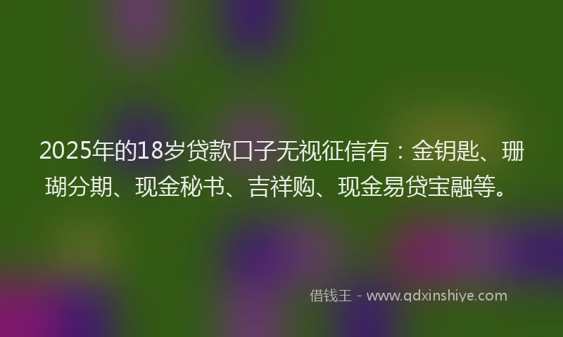 2025年的18岁贷款口子无视征信有：金钥匙、珊瑚分期、现金秘书、吉祥购、现金易贷宝融等。