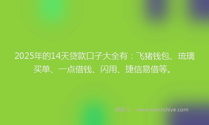 2025年的14天贷款口子大全有：飞猪钱包、琉璃买单、一点借钱、闪用、捷信易借等。