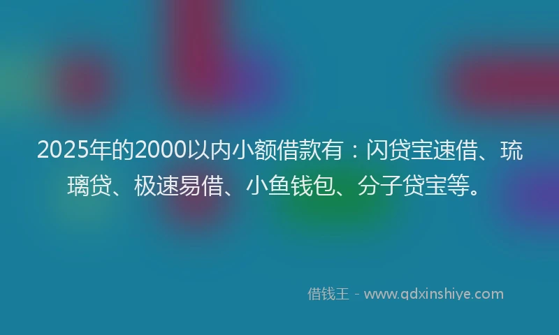 2025年的2000以内小额借款有：闪贷宝速借、琉璃贷、极速易借、小鱼钱包、分子贷宝等。