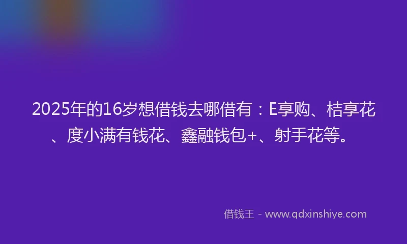 2025年的16岁想借钱去哪借有：E享购、桔享花、度小满有钱花、鑫融钱包+、射手花等。