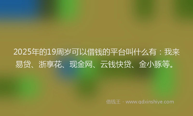 2025年的19周岁可以借钱的平台叫什么有：我来易贷、浙享花、现金网、云钱快贷、金小豚等。