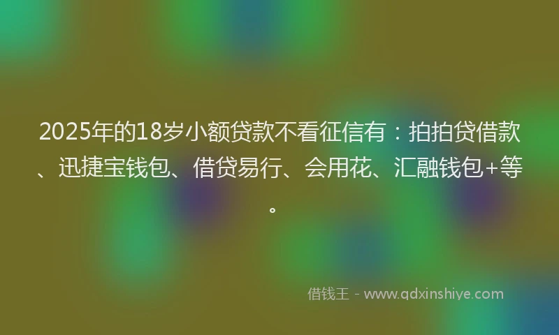 2025年的18岁小额贷款不看征信有：拍拍贷借款、迅捷宝钱包、借贷易行、会用花、汇融钱包+等。
