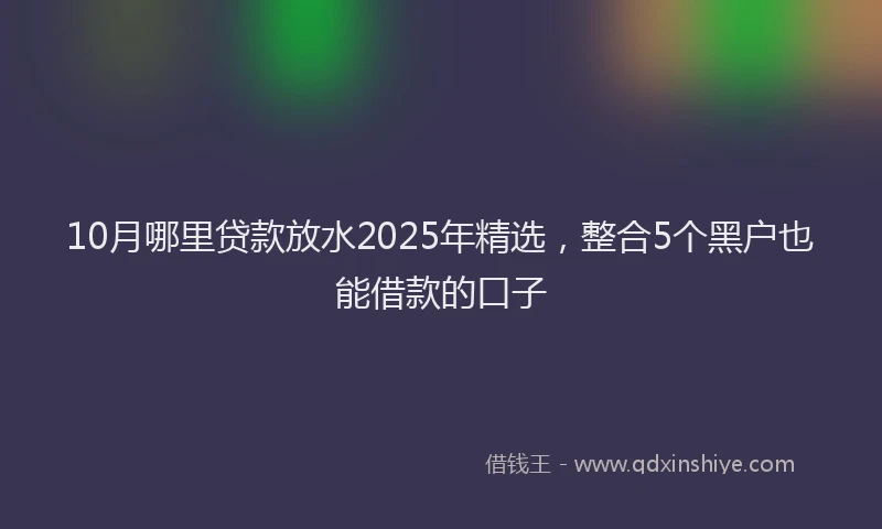 10月哪里贷款放水2025年精选，整合5个黑户也能借款的口子