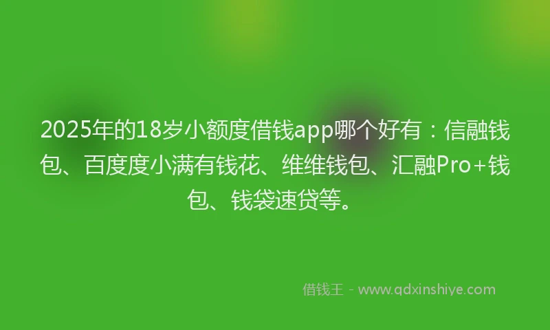 2025年的18岁小额度借钱app哪个好有：信融钱包、百度度小满有钱花、维维钱包、汇融Pro+钱包、钱袋速贷等。
