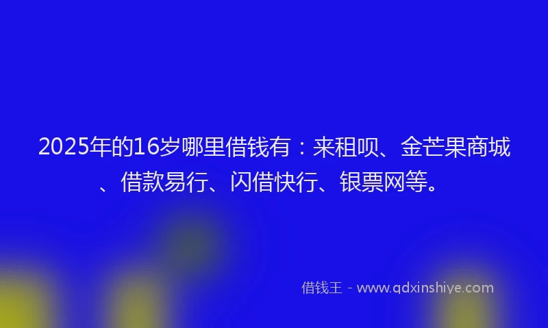 2025年的16岁哪里借钱有：来租呗、金芒果商城、借款易行、闪借快行、银票网等。