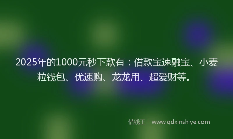 2025年的1000元秒下款有：借款宝速融宝、小麦粒钱包、优速购、龙龙用、超爱财等。