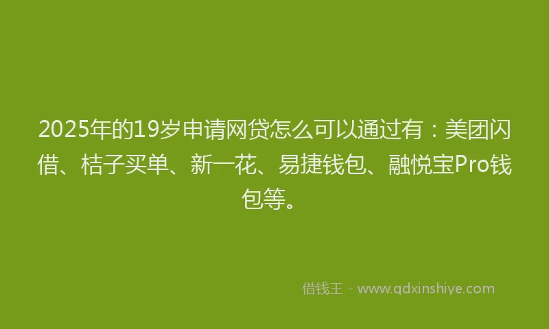 2025年的19岁申请网贷怎么可以通过有：美团闪借、桔子买单、新一花、易捷钱包、融悦宝Pro钱包等。