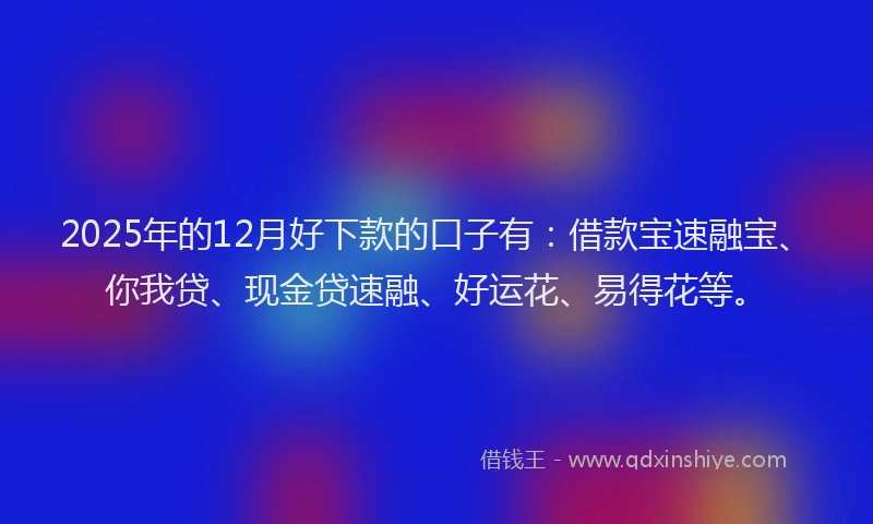 2025年的12月好下款的口子有：借款宝速融宝、你我贷、现金贷速融、好运花、易得花等。