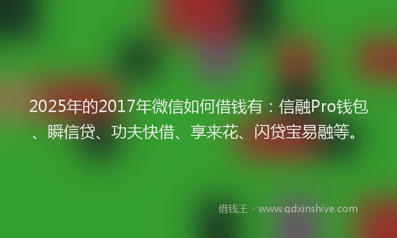 2025年的2017年微信如何借钱有：信融Pro钱包、瞬信贷、功夫快借、享来花、闪贷宝易融等。