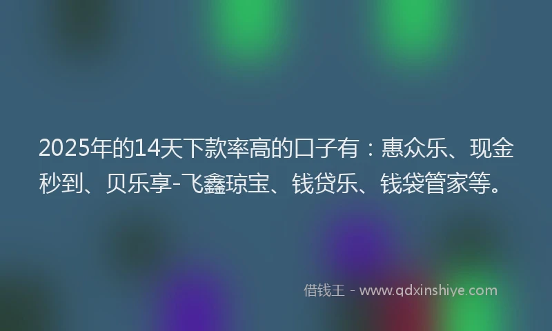 2025年的14天下款率高的口子有：惠众乐、现金秒到、贝乐享-飞鑫琼宝、钱贷乐、钱袋管家等。