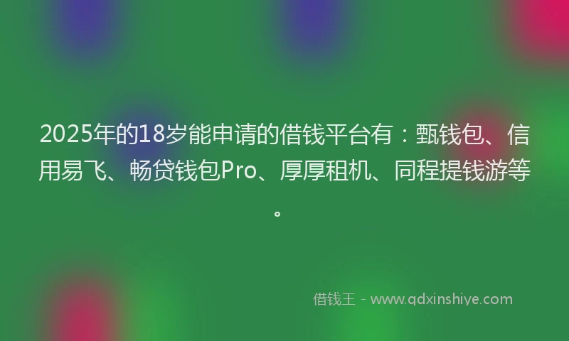 2025年的18岁能申请的借钱平台有：甄钱包、信用易飞、畅贷钱包Pro、厚厚租机、同程提钱游等。
