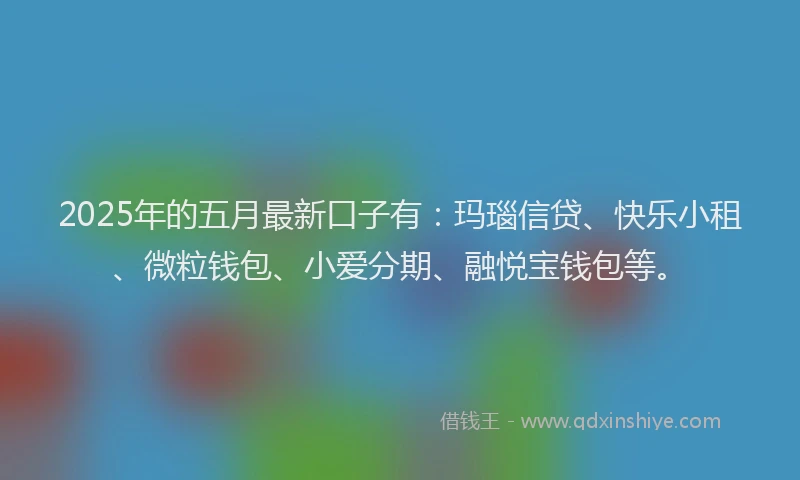 2025年的五月最新口子有：玛瑙信贷、快乐小租、微粒钱包、小爱分期、融悦宝钱包等。