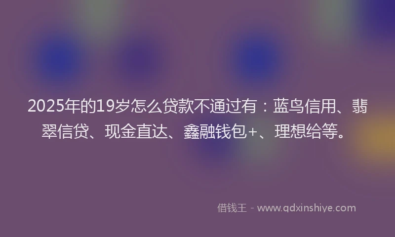 2025年的19岁怎么贷款不通过有：蓝鸟信用、翡翠信贷、现金直达、鑫融钱包+、理想给等。