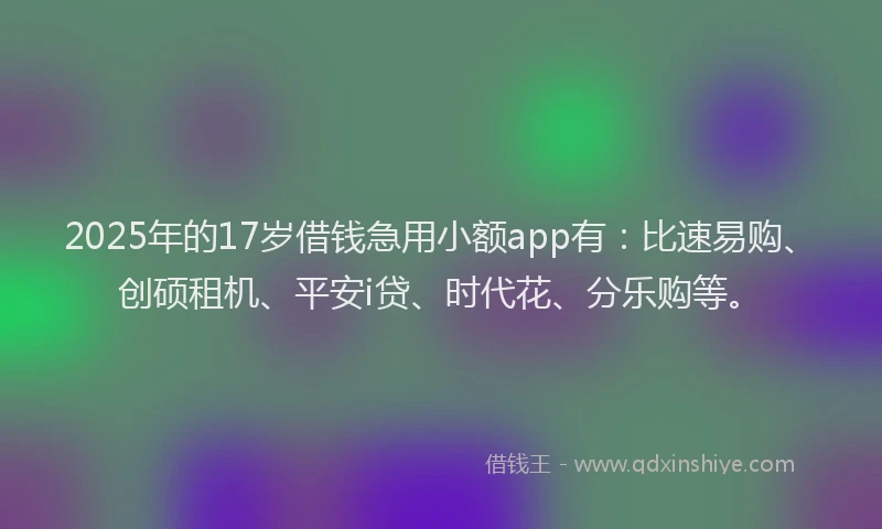 2025年的17岁借钱急用小额app有：比速易购、创硕租机、平安i贷、时代花、分乐购等。