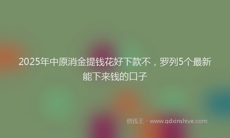 2025年中原消金提钱花好下款不，罗列5个最新能下来钱的口子