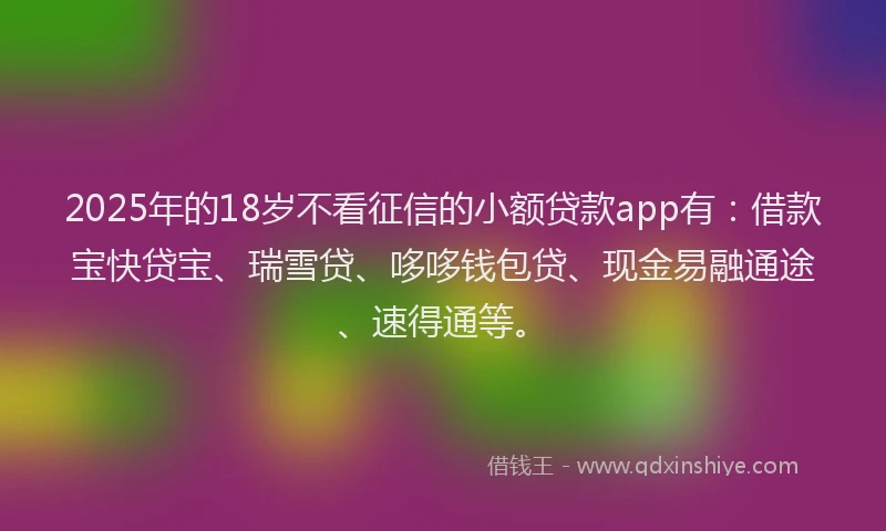 2025年的18岁不看征信的小额贷款app有：借款宝快贷宝、瑞雪贷、哆哆钱包贷、现金易融通途、速得通等。
