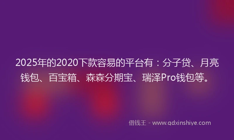 2025年的2020下款容易的平台有：分子贷、月亮钱包、百宝箱、森森分期宝、瑞泽Pro钱包等。