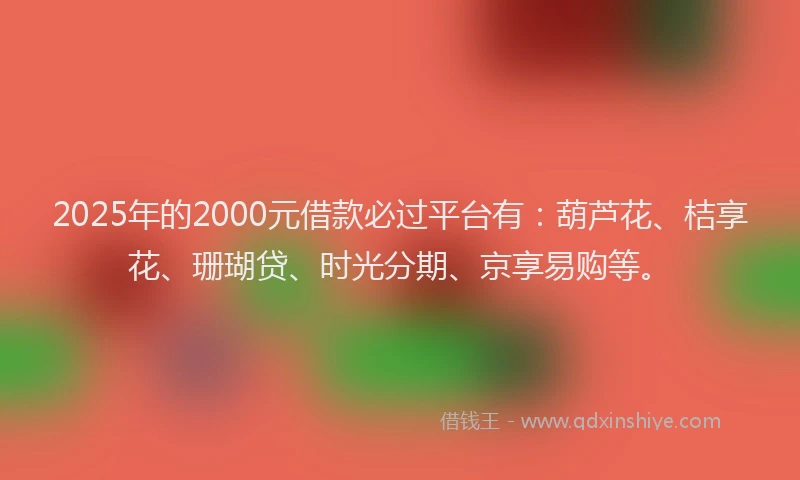 2025年的2000元借款必过平台有：葫芦花、桔享花、珊瑚贷、时光分期、京享易购等。