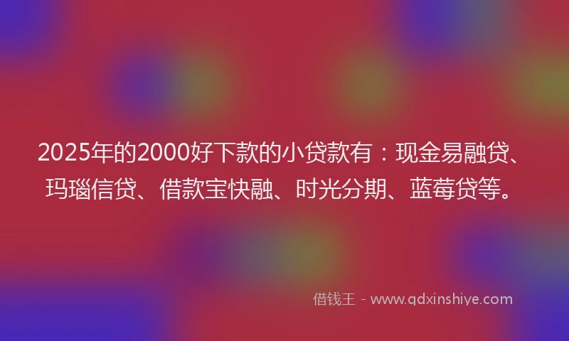 2025年的2000好下款的小贷款有：现金易融贷、玛瑙信贷、借款宝快融、时光分期、蓝莓贷等。