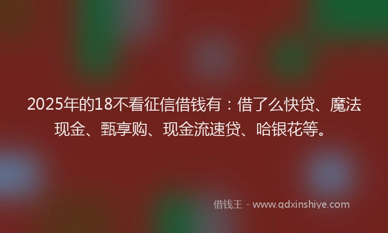 2025年的18不看征信借钱有：借了么快贷、魔法现金、甄享购、现金流速贷、哈银花等。