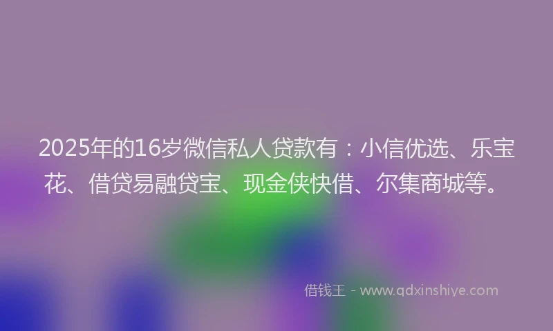 2025年的16岁微信私人贷款有：小信优选、乐宝花、借贷易融贷宝、现金侠快借、尔集商城等。