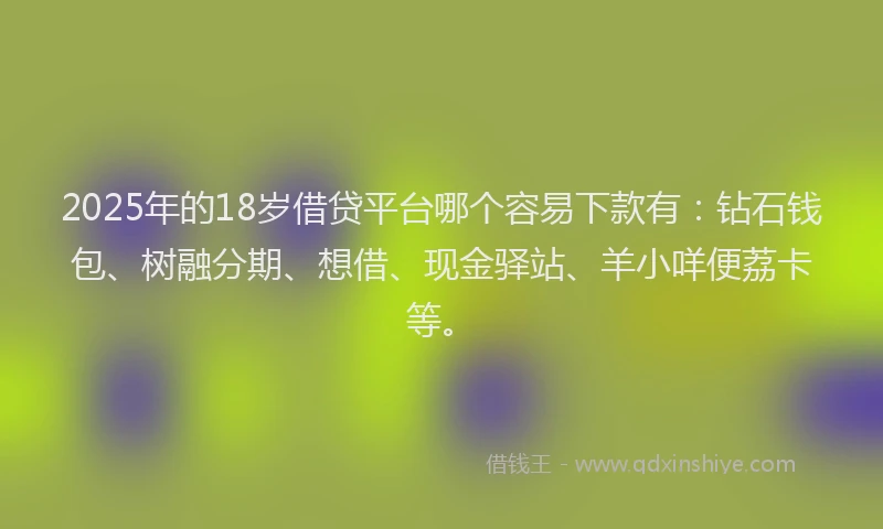 2025年的18岁借贷平台哪个容易下款有：钻石钱包、树融分期、想借、现金驿站、羊小咩便荔卡等。