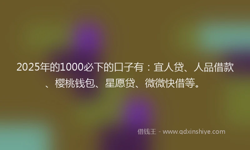 2025年的1000必下的口子有：宜人贷、人品借款、樱桃钱包、星愿贷、微微快借等。
