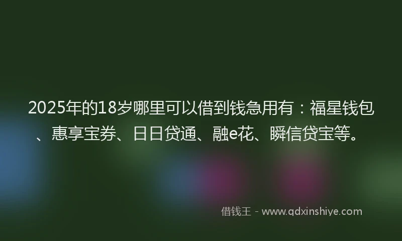 2025年的18岁哪里可以借到钱急用有：福星钱包、惠享宝券、日日贷通、融e花、瞬信贷宝等。