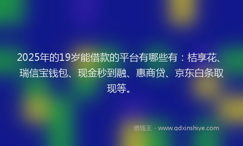 2025年的19岁能借款的平台有哪些有：桔享花、瑞信宝钱包、现金秒到融、惠商贷、京东白条取现等。