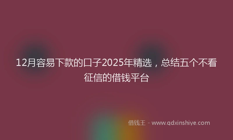 12月容易下款的口子2025年精选，总结五个不看征信的借钱平台