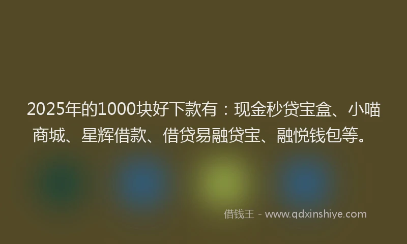 2025年的1000块好下款有：现金秒贷宝盒、小喵商城、星辉借款、借贷易融贷宝、融悦钱包等。