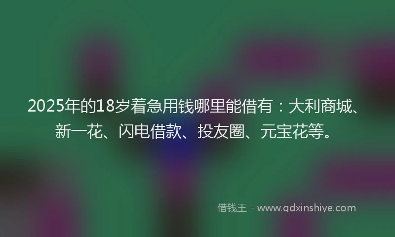 2025年的18岁着急用钱哪里能借有：大利商城、新一花、闪电借款、投友圈、元宝花等。