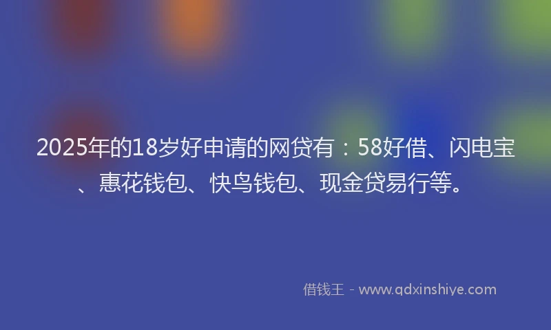 2025年的18岁好申请的网贷有：58好借、闪电宝、惠花钱包、快鸟钱包、现金贷易行等。