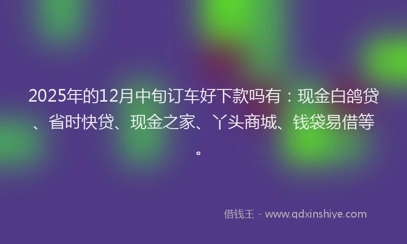 2025年的12月中旬订车好下款吗有：现金白鸽贷、省时快贷、现金之家、丫头商城、钱袋易借等。