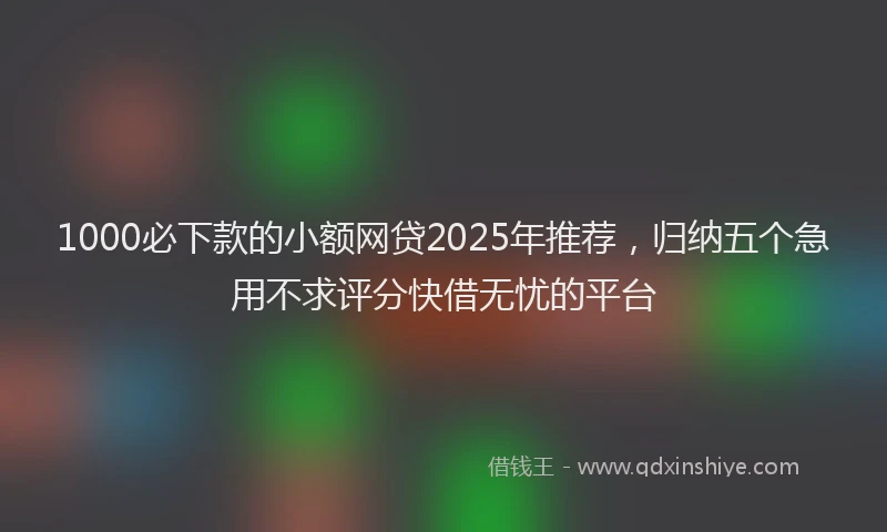 1000必下款的小额网贷2025年推荐，归纳五个急用不求评分快借无忧的平台