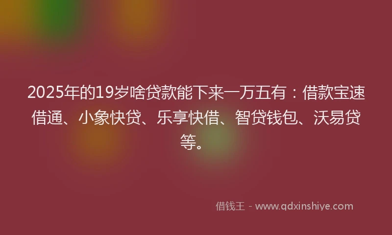 2025年的19岁啥贷款能下来一万五有：借款宝速借通、小象快贷、乐享快借、智贷钱包、沃易贷等。
