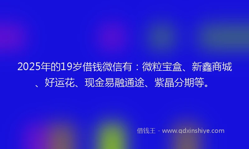 2025年的19岁借钱微信有：微粒宝盒、新鑫商城、好运花、现金易融通途、紫晶分期等。