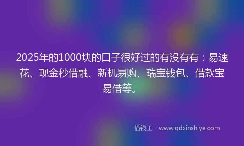 2025年的1000块的口子很好过的有没有有：易速花、现金秒借融、新机易购、瑞宝钱包、借款宝易借等。
