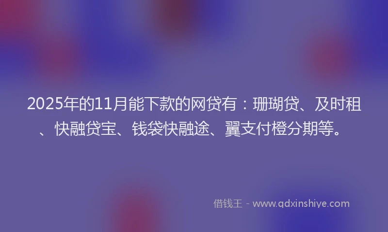 2025年的11月能下款的网贷有：珊瑚贷、及时租、快融贷宝、钱袋快融途、翼支付橙分期等。